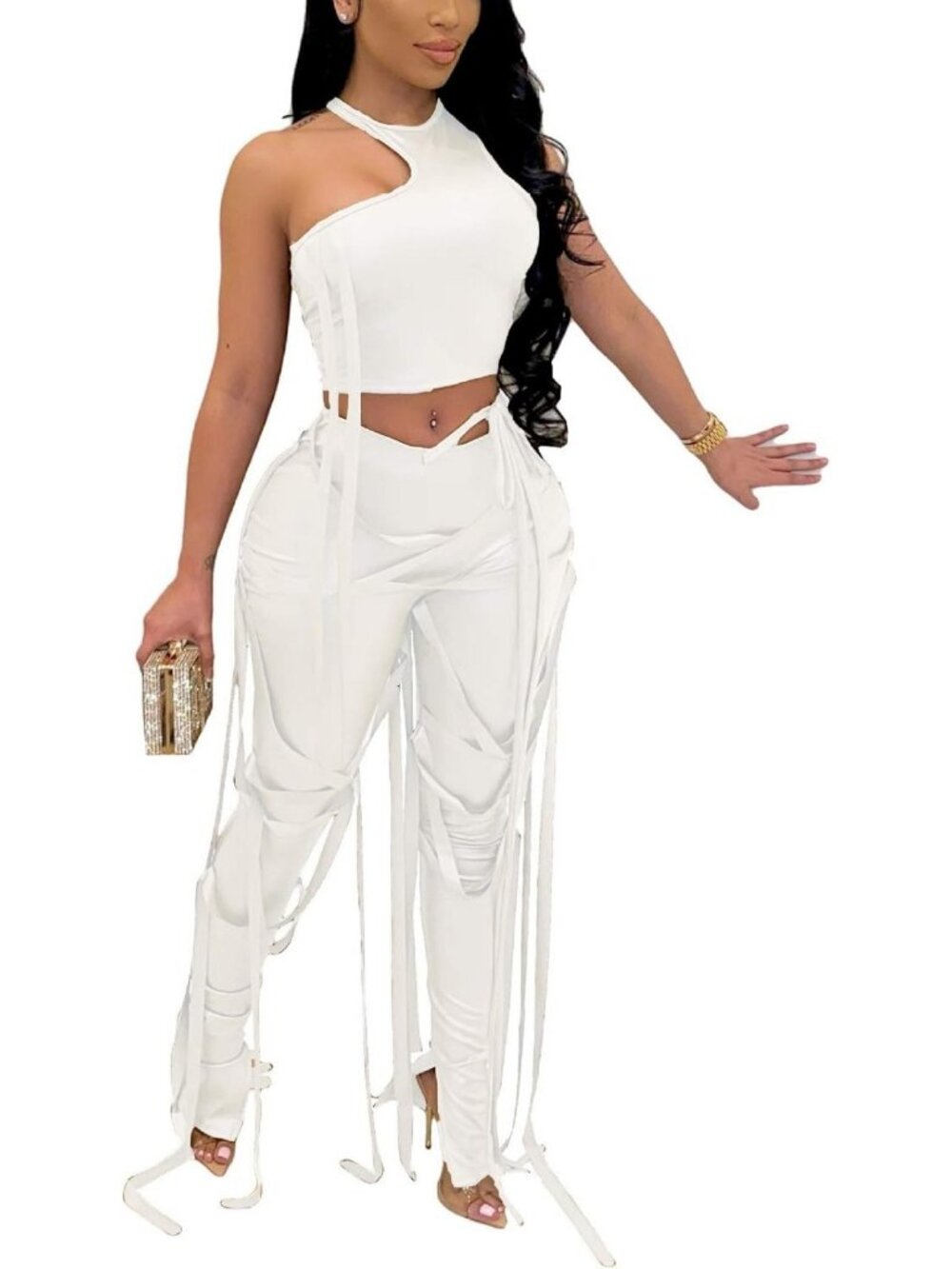 Sexy 2 Piece Outfit for Women | Irregular Sleeveless Tank & Lace Up Bodycon